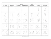 Handwriting Calendar - 31 Day - Friday paper