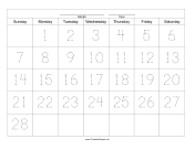 Handwriting Calendar - 28 Day - Monday paper