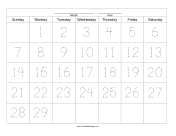 Handwriting Calendar - 29 Day - Monday paper