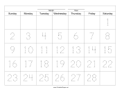 Handwriting Calendar - 28 Day - Saturday paper