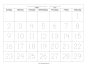 Handwriting Calendar - 29 Day - Saturday paper