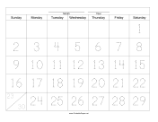 Handwriting Calendar - 30 Day - Saturday paper
