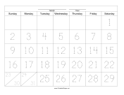 Handwriting Calendar - 31 Day - Saturday paper