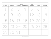 Handwriting Calendar - 31 Day - Sunday paper