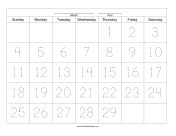 Handwriting Calendar - 29 Day - Thursday paper