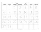 Handwriting Calendar - 28 Day - Tuesday paper