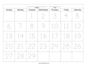 Handwriting Calendar - 29 Day - Tuesday paper