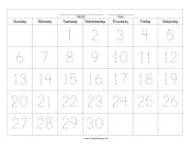 Handwriting Calendar - 30 Day - Tuesday paper