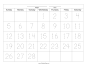 Handwriting Calendar - 28 Day - Wednesday paper