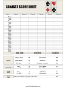 Canasta Score Sheet paper