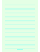 Lined Paper - Light Green - Medium Cyan Lines - A4 paper