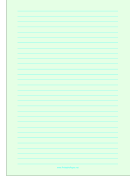 Lined Paper - Light Green - Wide Cyan Lines - A4 paper