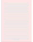 Lined Paper - Light Red - Narrow Cyan Lines - A4 paper