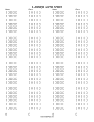 Cribbage Score Sheet paper