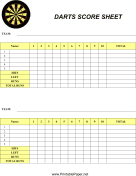 Darts Score Sheet paper