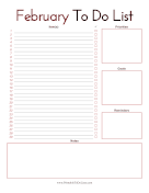February To Do List paper