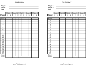 Gin Rummy Score Sheet paper