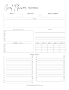Goal Planner Monthly paper