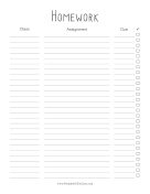 Homework To Do List paper