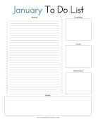 January To Do List paper