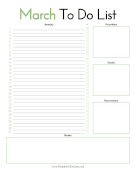 March To Do List paper