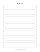 Numbered Checklist To 25 paper