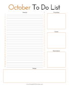 October To Do List paper