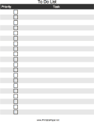 Priority Checklist To Do List paper