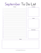 September To Do List paper