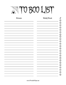 To Boo List paper