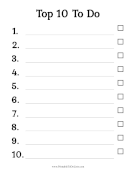 Top Ten To Do List paper