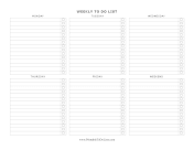 Weekday Weekly To Do List Landscape paper