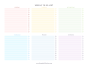 Colorful Weekday Weekly To Do List Landscape  paper