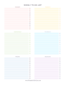 Colorful Weekday Weekly To Do List Portrait  paper