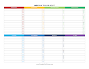 Colorful Weekly To Do List Landscape paper