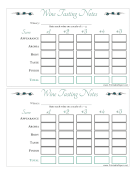 Wine Tasting Score Card paper