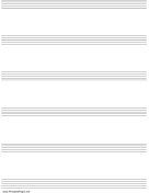 Music Paper with six staves on A4-sized paper in portrait orientation paper